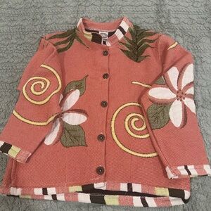 Women's Floral Embroidered Sweater Blazer - Pink